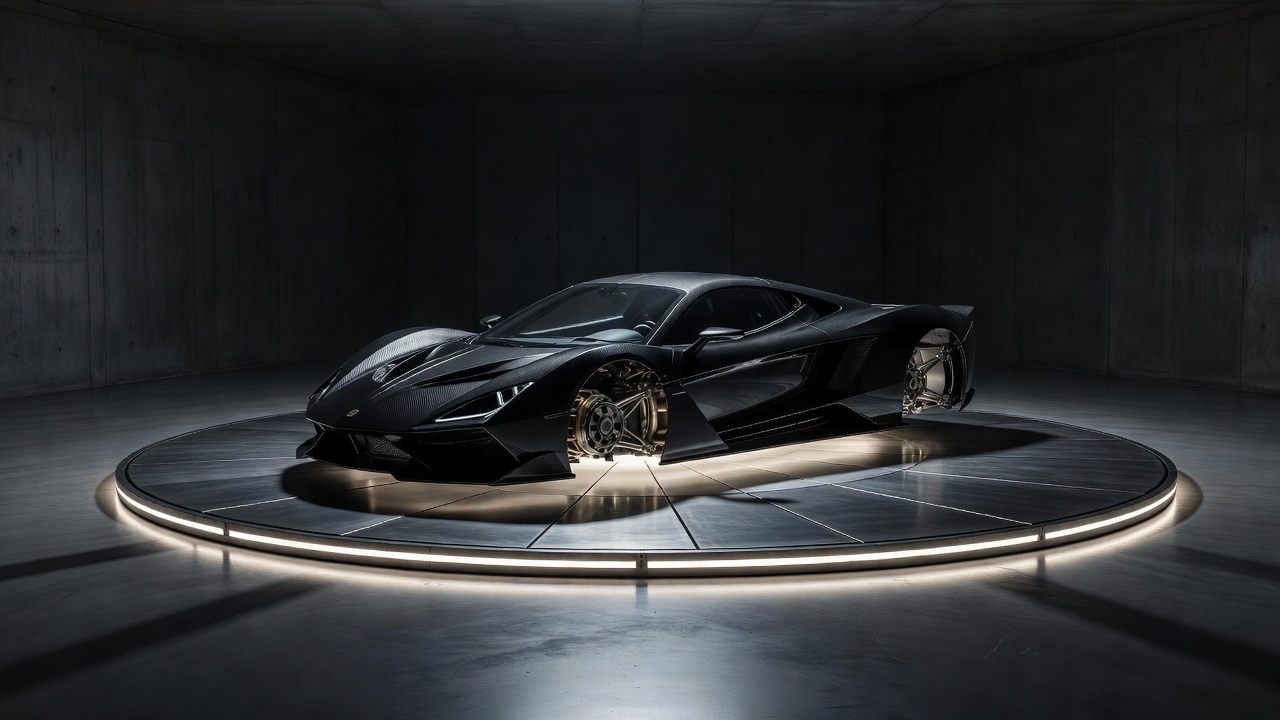 Automotive Vault with Underbody Lighting and Hydraulic Turntable